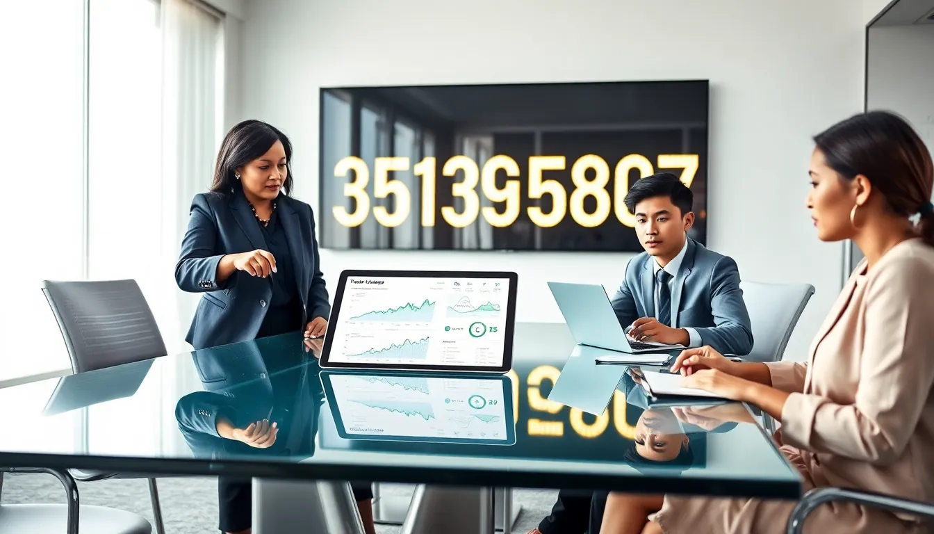 workspace with professionals analyzing the number 3513695807.